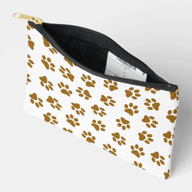 Pattern Of Paws, Dog Paws, Orange Gold Paws Accessory Pouch (Open)