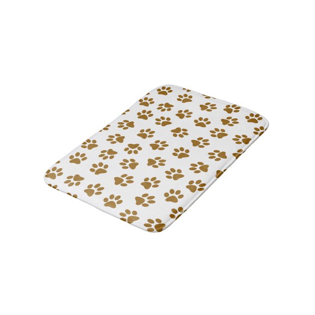 Pattern Of Paws, Dog Paws, Orange Gold Paws Bath Mat (Angled)