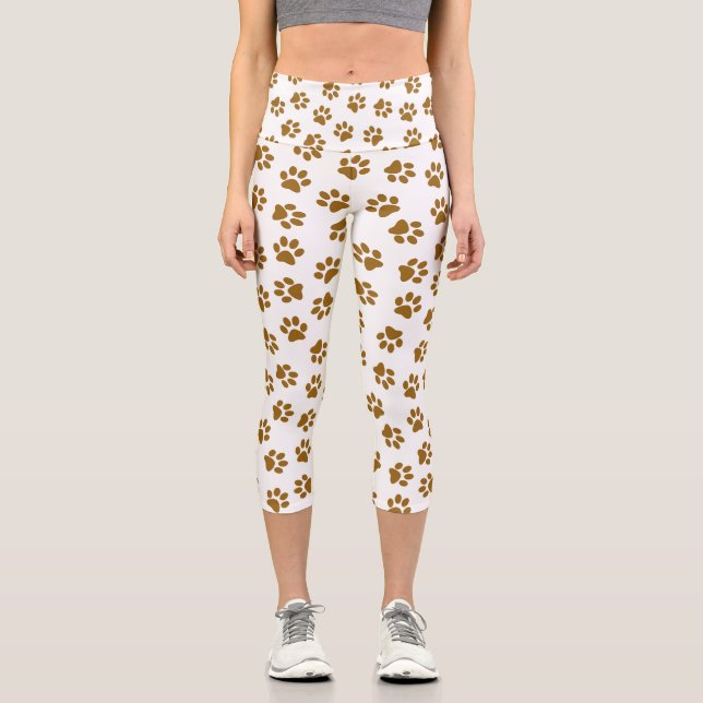 Pattern Of Paws, Dog Paws, Orange Gold Paws Capri Leggings (Front)
