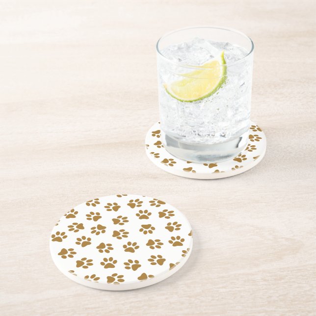 Pattern Of Paws, Dog Paws, Orange Gold Paws Coaster (Side)