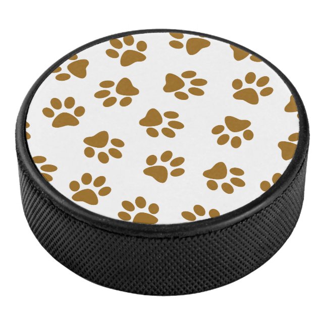 Pattern Of Paws, Dog Paws, Orange Gold Paws Hockey Puck (3/4)