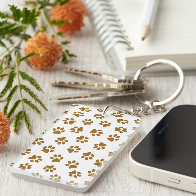 Pattern Of Paws, Dog Paws, Orange Gold Paws Key Ring (Front Right)