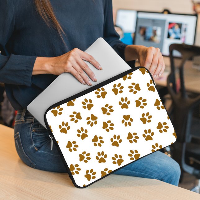 Pattern Of Paws, Dog Paws, Orange Gold Paws Laptop Sleeve (Creator Uploaded)