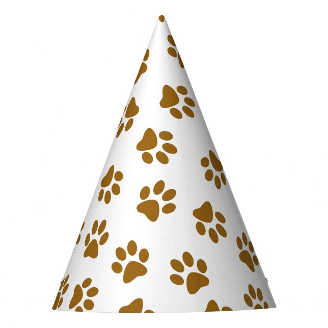 Pattern Of Paws, Dog Paws, Orange Gold Paws Party Hat (Front)
