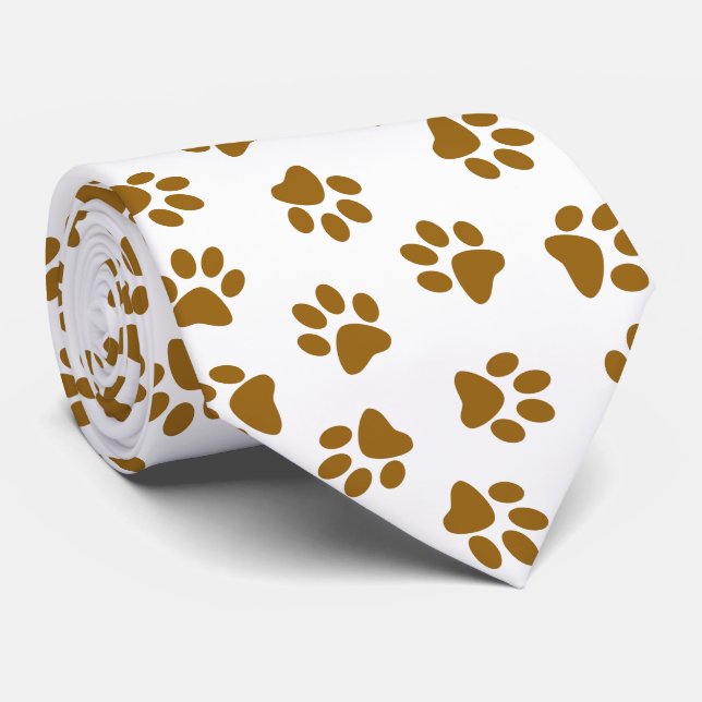 Pattern Of Paws, Dog Paws, Orange Gold Paws Tie (Rolled)