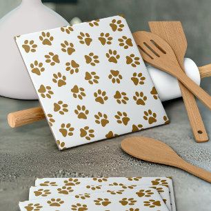 Pattern Of Paws, Dog Paws, Orange Gold Paws Tile