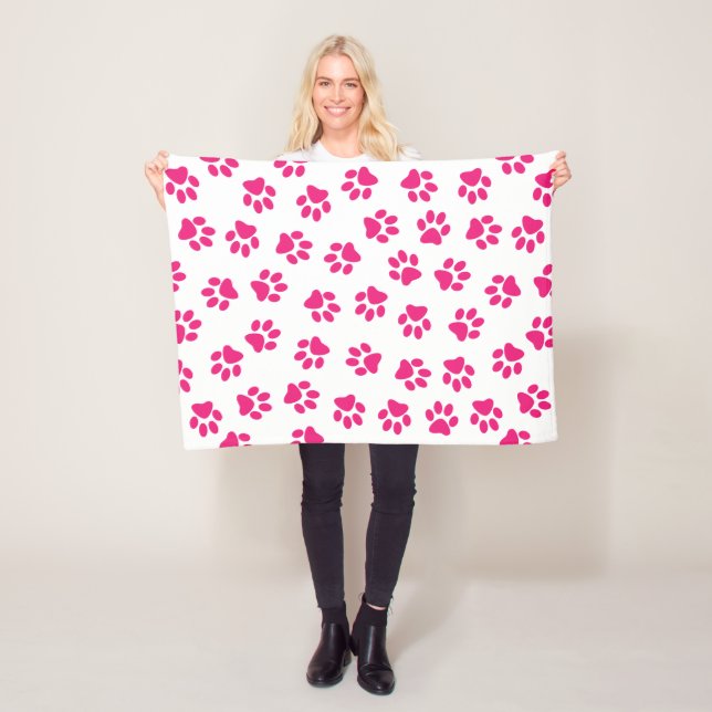Pattern Of Paws, Dog Paws, Pink Paws Fleece Blanket (In Situ)