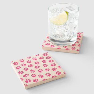 Pattern Of Paws, Dog Paws, Pink Paws Stone Coaster