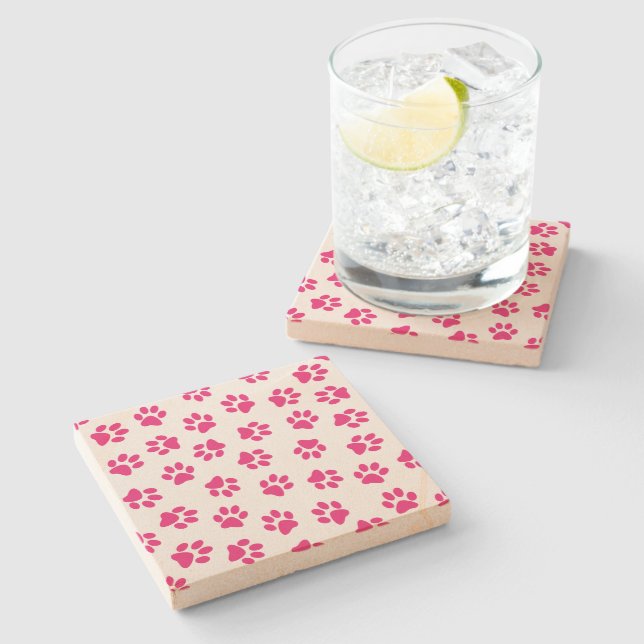 Pattern Of Paws, Dog Paws, Pink Paws Stone Coaster (Side)