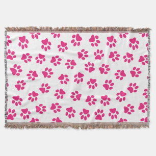 Pattern Of Paws, Dog Paws, Pink Paws Throw Blanket