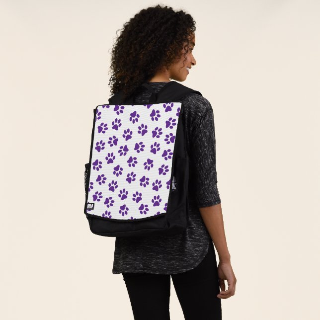Pattern Of Paws, Dog Paws, Purple Paws Backpack (Worn)