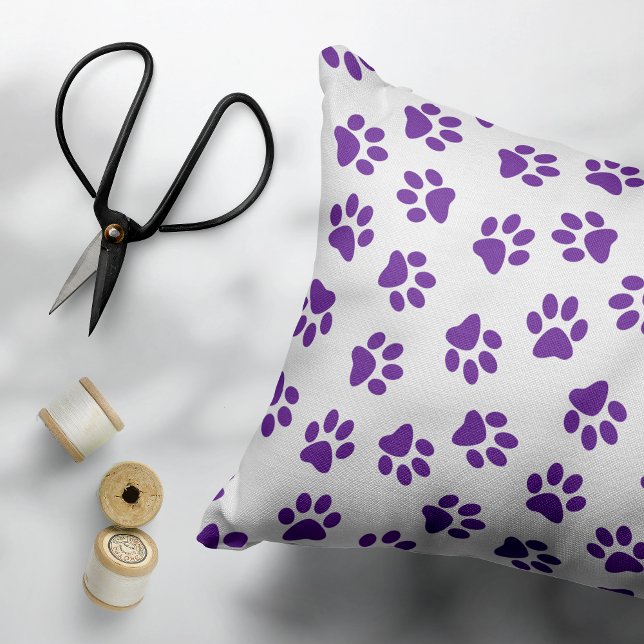 Pattern Of Paws, Dog Paws, Purple Paws Decorative Cushion (Creator Uploaded)