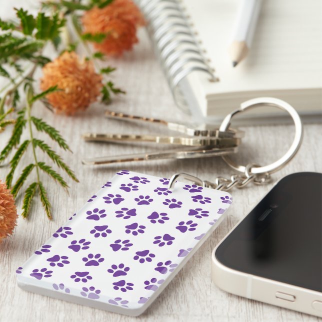 Pattern Of Paws, Dog Paws, Purple Paws Key Ring (Front Right)