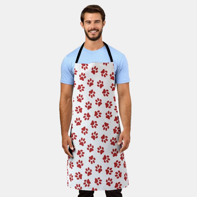 Pattern Of Paws, Dog Paws, Red Paws Apron (Worn)