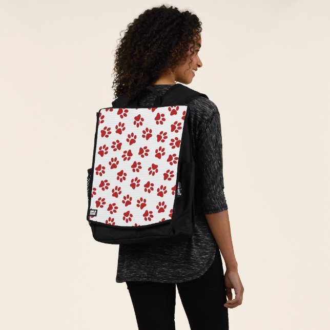 Pattern Of Paws, Dog Paws, Red Paws Backpack (Worn)