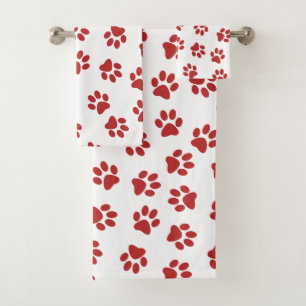 Pattern Of Paws, Dog Paws, Red Paws Bath Towel Set