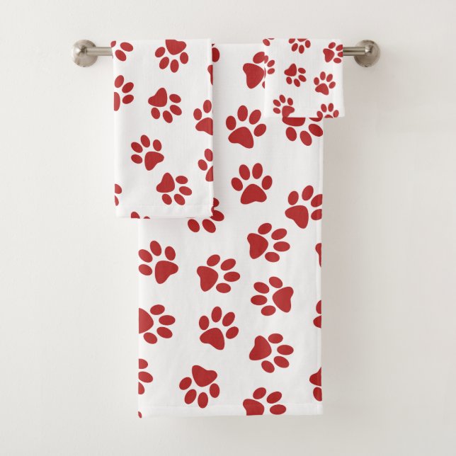 Pattern Of Paws, Dog Paws, Red Paws Bath Towel Set (Insitu)