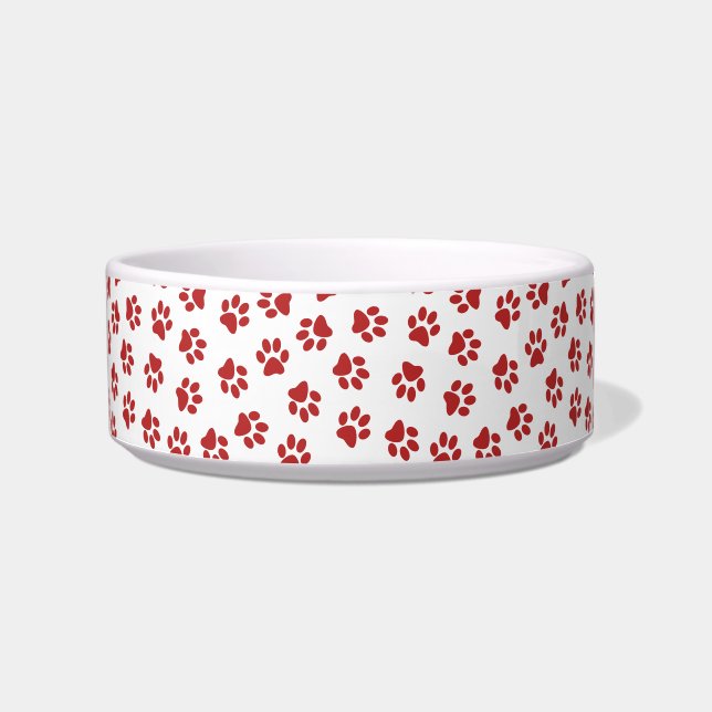 Pattern Of Paws, Dog Paws, Red Paws Bowl (Front)