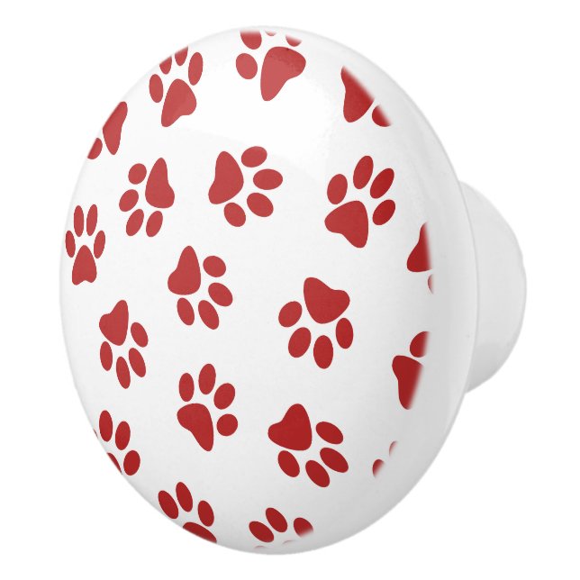 Pattern Of Paws, Dog Paws, Red Paws Ceramic Knob (Right)