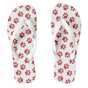 Pattern Of Paws, Dog Paws, Red Paws Jandals