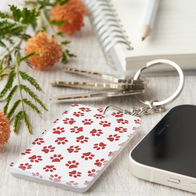 Pattern Of Paws, Dog Paws, Red Paws Key Ring (Front Right)