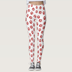 Pattern Of Paws, Dog Paws, Red Paws Leggings