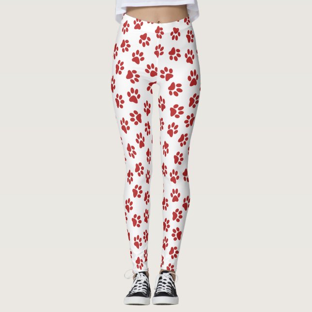 Pattern Of Paws, Dog Paws, Red Paws Leggings (Front)