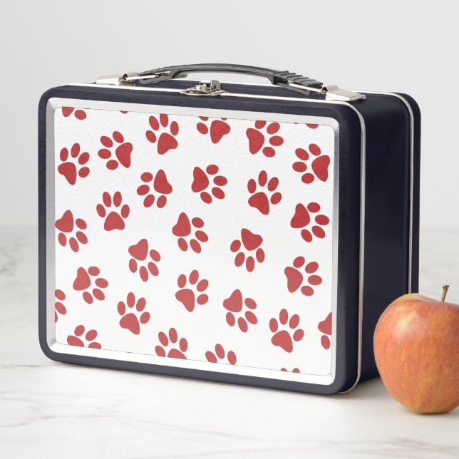 Pattern Of Paws, Dog Paws, Red Paws Metal Lunch Box (In Situ)