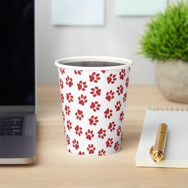 Pattern Of Paws, Dog Paws, Red Paws Paper Cups (Insitu)