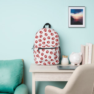 Pattern Of Paws, Dog Paws, Red Paws Printed Backpack