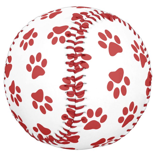 Pattern Of Paws, Dog Paws, Red Paws Softball (Angled)