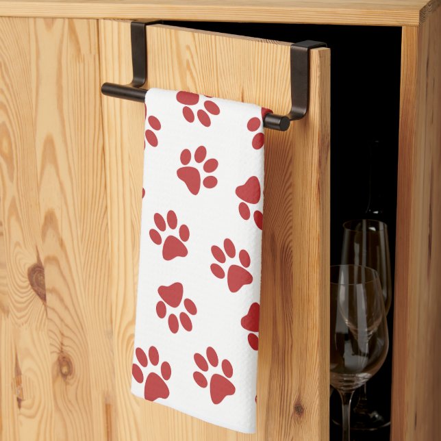 Pattern Of Paws, Dog Paws, Red Paws Tea Towel (Thirds Fold)