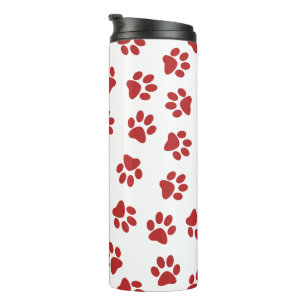 Pattern Of Paws, Dog Paws, Red Paws Thermal Tumbler