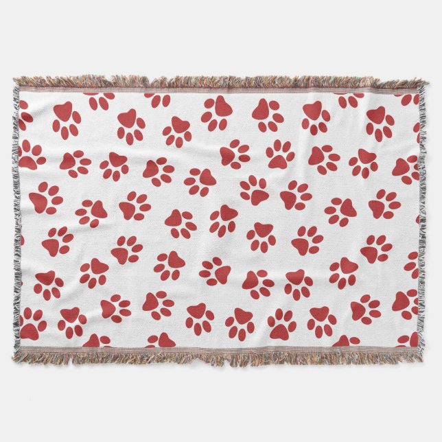 Pattern Of Paws, Dog Paws, Red Paws Throw Blanket (Front)