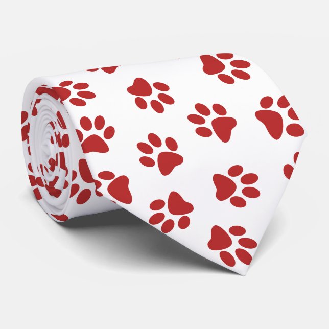 Pattern Of Paws, Dog Paws, Red Paws Tie (Rolled)