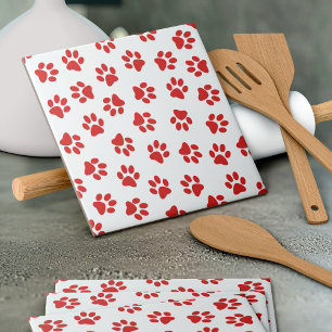 Pattern Of Paws, Dog Paws, Red Paws Tile
