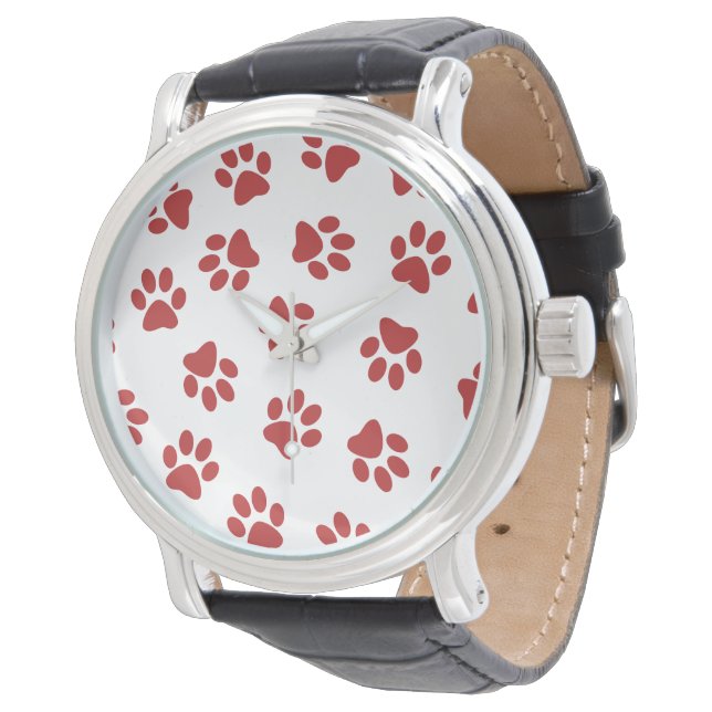 Pattern Of Paws, Dog Paws, Red Paws Watch (Angled)