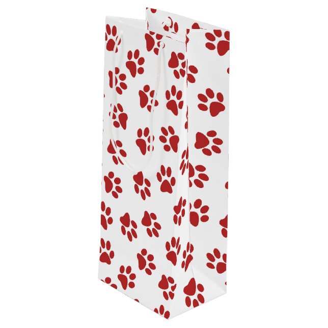 Pattern Of Paws, Dog Paws, Red Paws Wine Gift Bag (Back Angled)