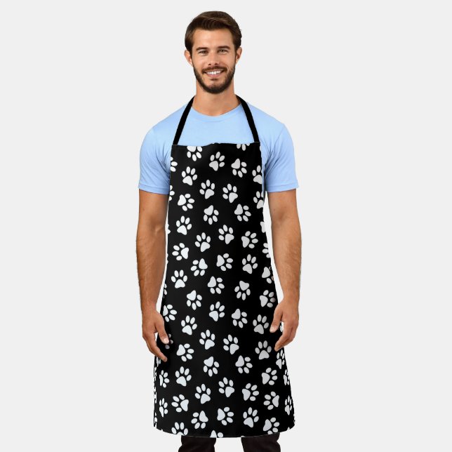 Pattern Of Paws, Dog Paws, White Paws Apron (Worn)