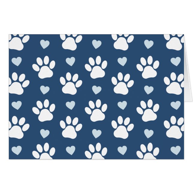 Pattern Of Paws, Dog Paws, White Paws, Blue Hearts (Front Horizontal)