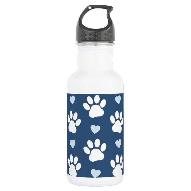 Pattern Of Paws, Dog Paws, White Paws, Blue Hearts 532 Ml Water Bottle (Front)