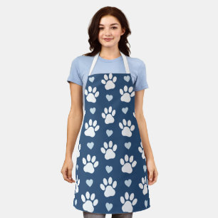 Pattern Of Paws, Dog Paws, White Paws, Blue Hearts Apron