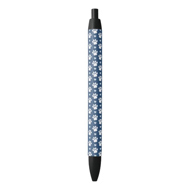 Pattern Of Paws, Dog Paws, White Paws, Blue Hearts Black Ink Pen (Front Vertical)