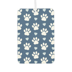 Pattern Of Paws, Dog Paws, White Paws, Blue Hearts Car Air Freshener
