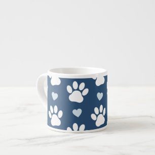 Pattern Of Paws, Dog Paws, White Paws, Blue Hearts Espresso Cup