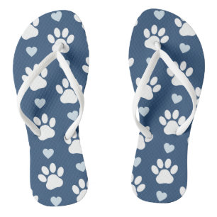 Pattern Of Paws, Dog Paws, White Paws, Blue Hearts Jandals
