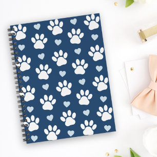 Pattern Of Paws, Dog Paws, White Paws, Blue Hearts Notebook