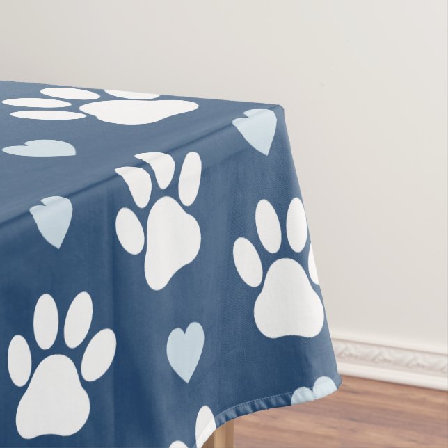Pattern Of Paws, Dog Paws, White Paws, Blue Hearts Tablecloth (In Situ)