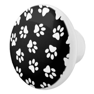 Pattern Of Paws, Dog Paws, White Paws Ceramic Knob