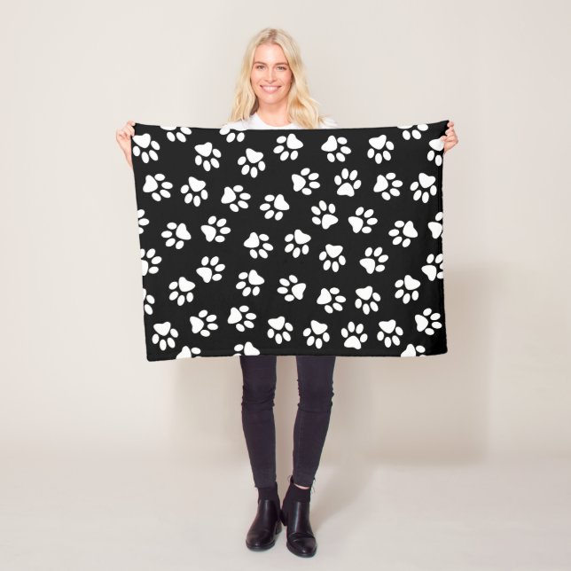 Pattern Of Paws, Dog Paws, White Paws Fleece Blanket (In Situ)